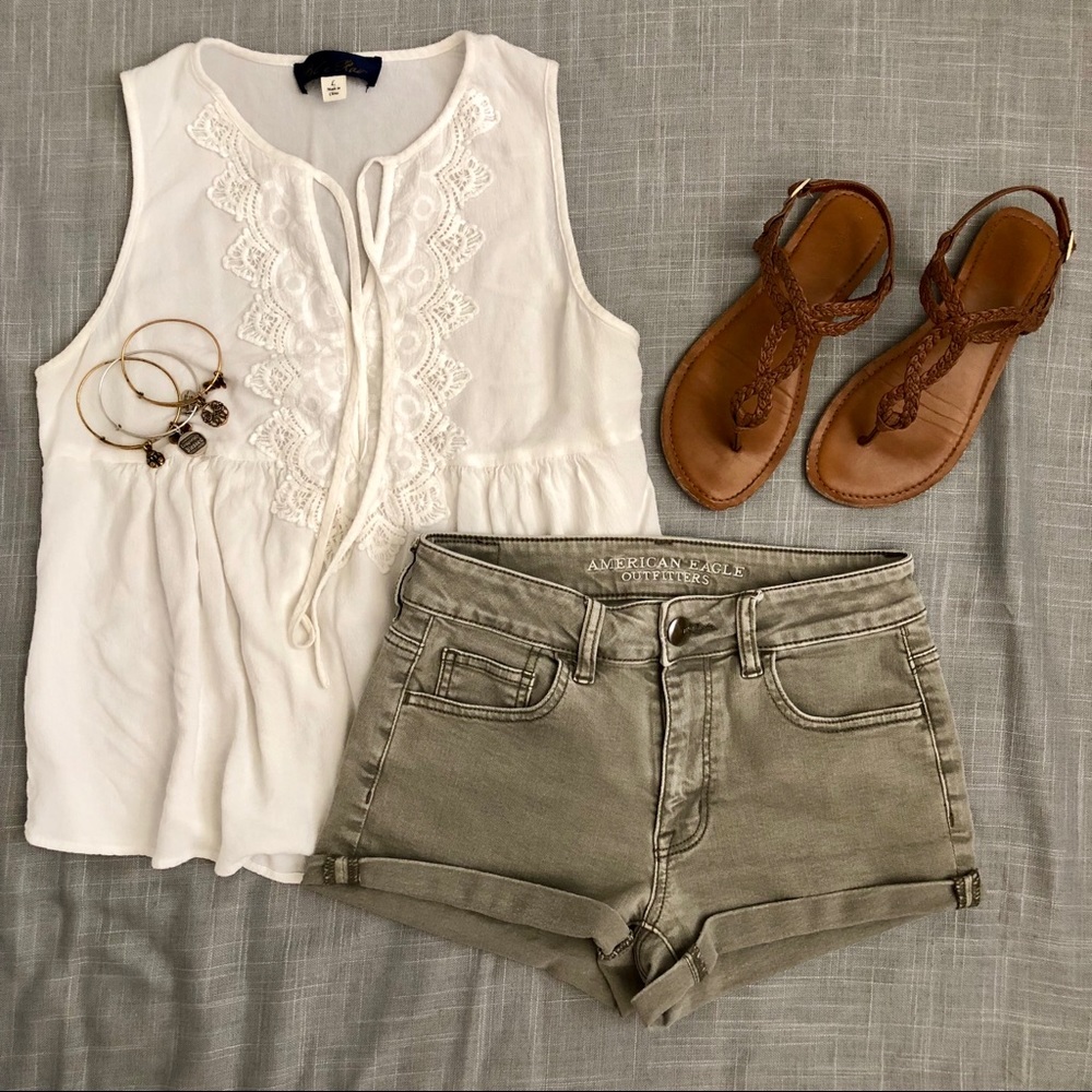 Washed Green American Eagle Hi-Rise Shorties